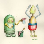 Robot Bathtime - or an excuse to try out my new watercolor pencils