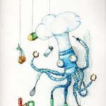 A new watercolor - "Why do Robotic Octopuses Cook?"