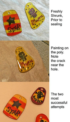 Recycled Shrinky Dink sealing experiments, 2nd try with Poly